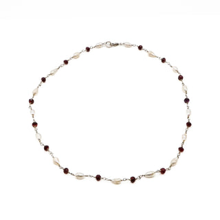Vintage Freshwater Pearl And Garnet Sterling Silver Necklace Size 16 Inches
