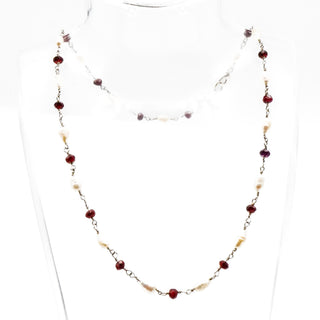 Vintage Freshwater Pearl And Garnet Sterling Silver Necklace Size 16 Inches