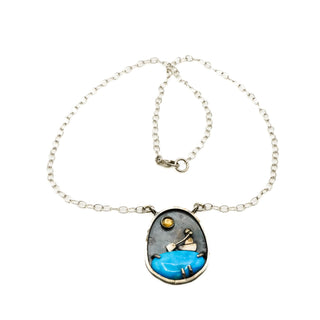 Vintage Kingman Turquoise Sunset Canoeing Sterling Silver Necklace