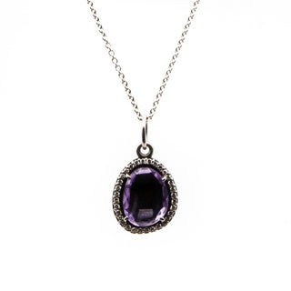 Pandora Retired Glamorous Legacy Amethyst Pendant And Sterling Silver Necklace