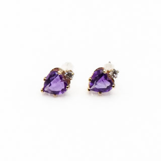 14K Yellow Gold Amethyst Heart Earrings With Spinel