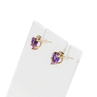 14K Yellow Gold Amethyst Heart Earrings With Spinel