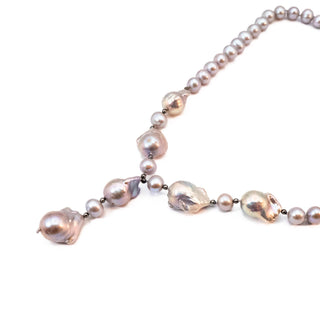 Vintage 18 to 20-Inch Cultured 9.15mm Grey Baroque Pearl Necklace With 925 Clasp