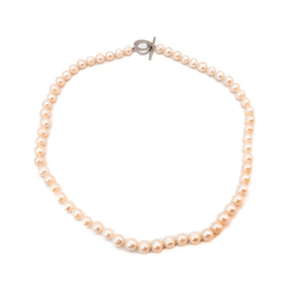 Vintage 18-Inch Cultured White 7mm Pearl Necklace Heart Toggle Clasp