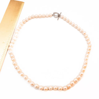 Vintage 18-Inch Cultured White 7mm Pearl Necklace Heart Toggle Clasp