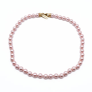 Vintage 18-Inch Kissaka Simulated Pink Glass Pearl Necklace With GP Clasp