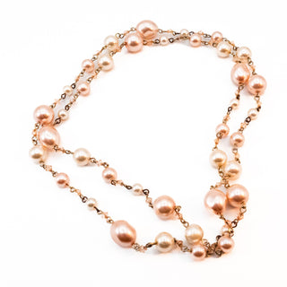 Vintage 35-Inch Simulated White & Pink Pearl Crystal Necklace