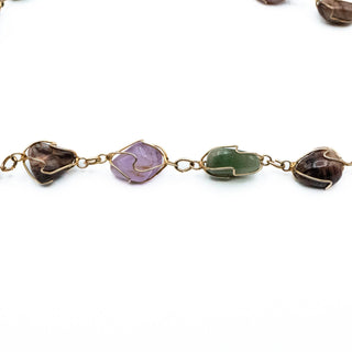Vintage 31-Inch Multi-Gemstone Amethyst Jade Agate Quartz GP Wire Wrap Necklace