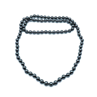 Vintage 33-Inch Hematite Beaded Knotted Necklace