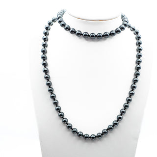 Vintage 33-Inch Hematite Beaded Knotted Necklace