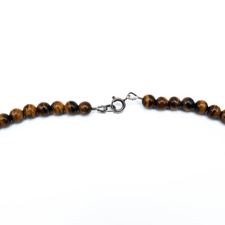 Vintage 22-Inch Tiger's Eye & Abalone Shell Necklace 925 Clasp