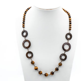 Vintage 22-Inch Tiger's Eye & Abalone Shell Necklace 925 Clasp