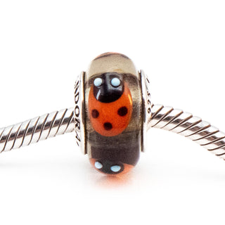 PANDORA RARE Cinnamon Ladybugs Murano Glass Charm With Sterling Silver Core