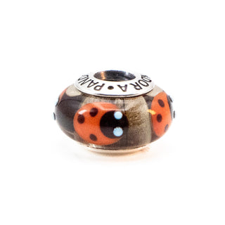 PANDORA RARE Cinnamon Ladybugs Murano Glass Charm With Sterling Silver Core