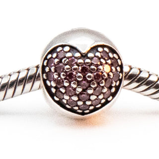 PANDORA Love of My Life Sterling Silver Clip Charm With Salmon Zirconia