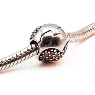 PANDORA Love of My Life Sterling Silver Clip Charm With Salmon Zirconia