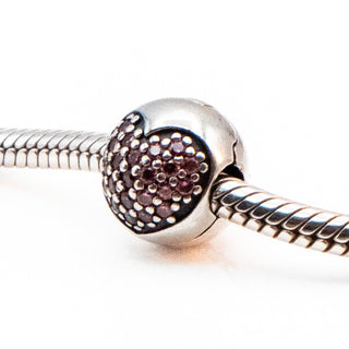 PANDORA Love of My Life Sterling Silver Clip Charm With Salmon Zirconia
