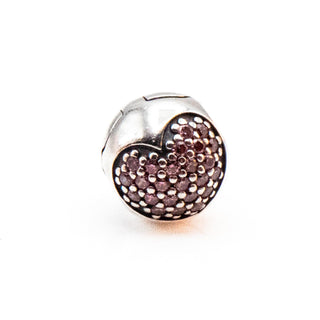 PANDORA Love of My Life Sterling Silver Clip Charm With Salmon Zirconia