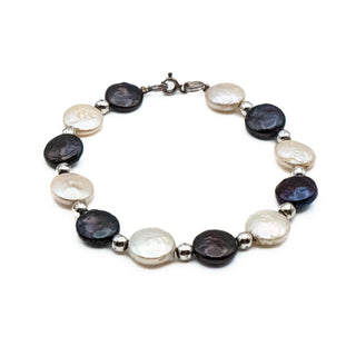 Vintage 7.5-Inch Cultured 11mm Black & White Coin Pearl Bracelet