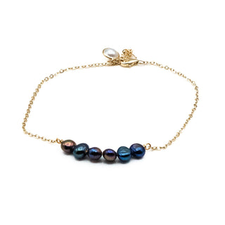 Cultured Black Freshwater Pearl Gold Plated Adjustable Length Anklet or Bracelet