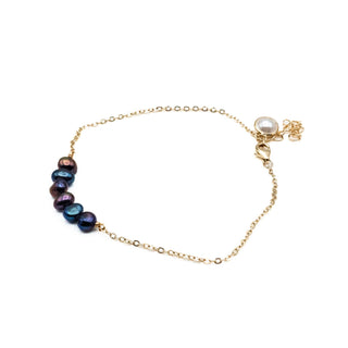 Cultured Black Freshwater Pearl Gold Plated Adjustable Length Anklet or Bracelet