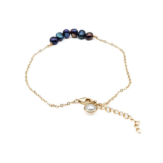 Cultured Black Freshwater Pearl Gold Plated Adjustable Length Anklet or Bracelet