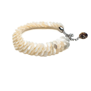 Vintage Mother of Pearl Fish Scale Bracelet 7.5 Inch Adjustable Length