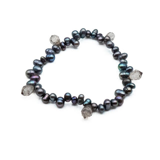 Cultured Baroque Freshwater Peacock Pearl And Crystals 7-Inch Stretch Bracelet