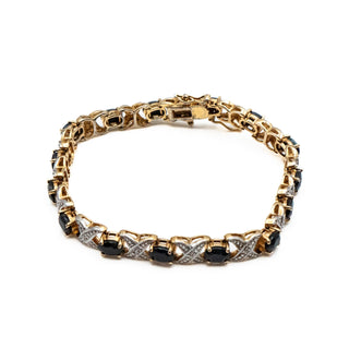 Diamond & Sapphire X's And O's 7.5 Inch Gold Plated Sterling Silver Bracelet