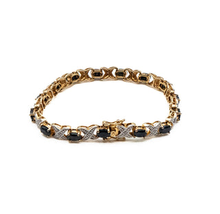 Diamond & Sapphire X's And O's 7.5 Inch Gold Plated Sterling Silver Bracelet