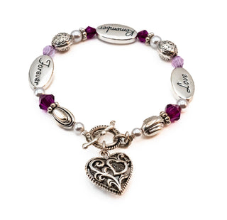 Love, Remember, Forever Silver Plated Heart Charm Bracelet 8.1 Inches