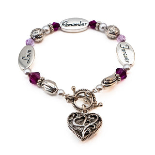 Love, Remember, Forever Silver Plated Heart Charm Bracelet 8.1 Inches