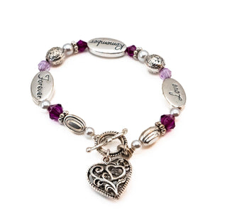 Love, Remember, Forever Silver Plated Heart Charm Bracelet 8.1 Inches