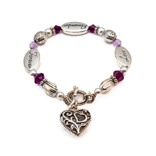 Love, Remember, Forever Silver Plated Heart Charm Bracelet 8.1 Inches