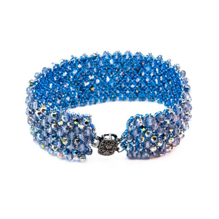 Iridescent Blue Beaded Bracelet with Aurora Borealis Crystals – 8.7 Inches
