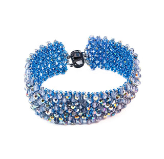 Iridescent Blue Beaded Bracelet with Aurora Borealis Crystals – 8.7 Inches