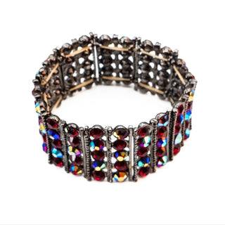 Vintage Deep Red Aurora Borealis Crystal Stretch Bracelet – 7.5 Inches
