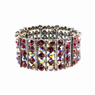 Vintage Deep Red Aurora Borealis Crystal Stretch Bracelet – 7.5 Inches