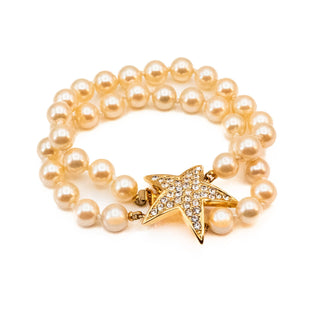 Vintage Joan Rivers Double Strand Simulated Pearl Bracelet With Golden Star