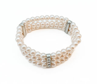 Triple Strand White Imitation Pearl Stretch Bracelet – 7 Inches