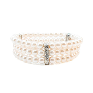 Triple Strand White Imitation Pearl Stretch Bracelet – 7 Inches