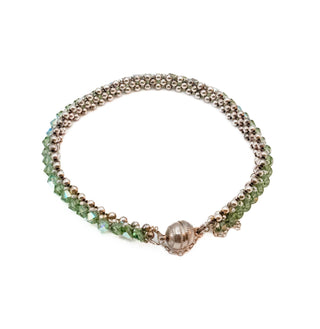 Vintage Beaded Sterling Silver And Austrian Green Crystal Bracelet - 7.9 Inches