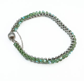 Vintage Beaded Sterling Silver And Austrian Green Crystal Bracelet - 7.9 Inches
