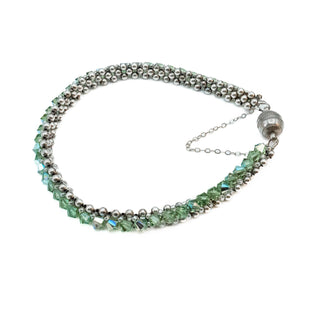 Vintage Beaded Sterling Silver And Austrian Green Crystal Bracelet - 7.9 Inches