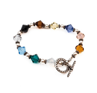Vintage Sterling Silver Austrian Crystal Beaded Bracelet 7 Inches