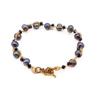 Cultured Peacock Pearl Baroque Freshwater Pearl Beaded Bracelet 7.5 Inches