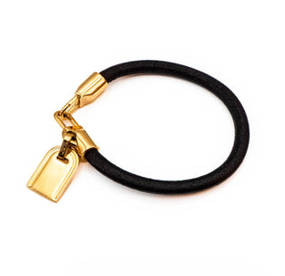 Vintage MILOR Bronze Italy Letter C Dog Tag Charm Leather Bracelet - 7.3 Inches