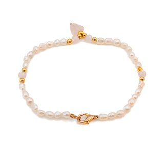 Vintage Cultured White Mini Baroque Pearl Bracelet With Rose Quartz