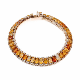 Yellow Brown Ethiopian Opal And Zircon 18K Over 925 Tennis Bracelet - 8 Inches