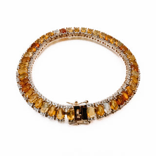 Yellow Brown Ethiopian Opal And Zircon 18K Over 925 Tennis Bracelet - 8 Inches
